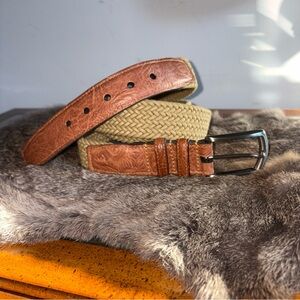 Men's Torino Brown Leather Belt cotton woven 69502 size 50 made in USA